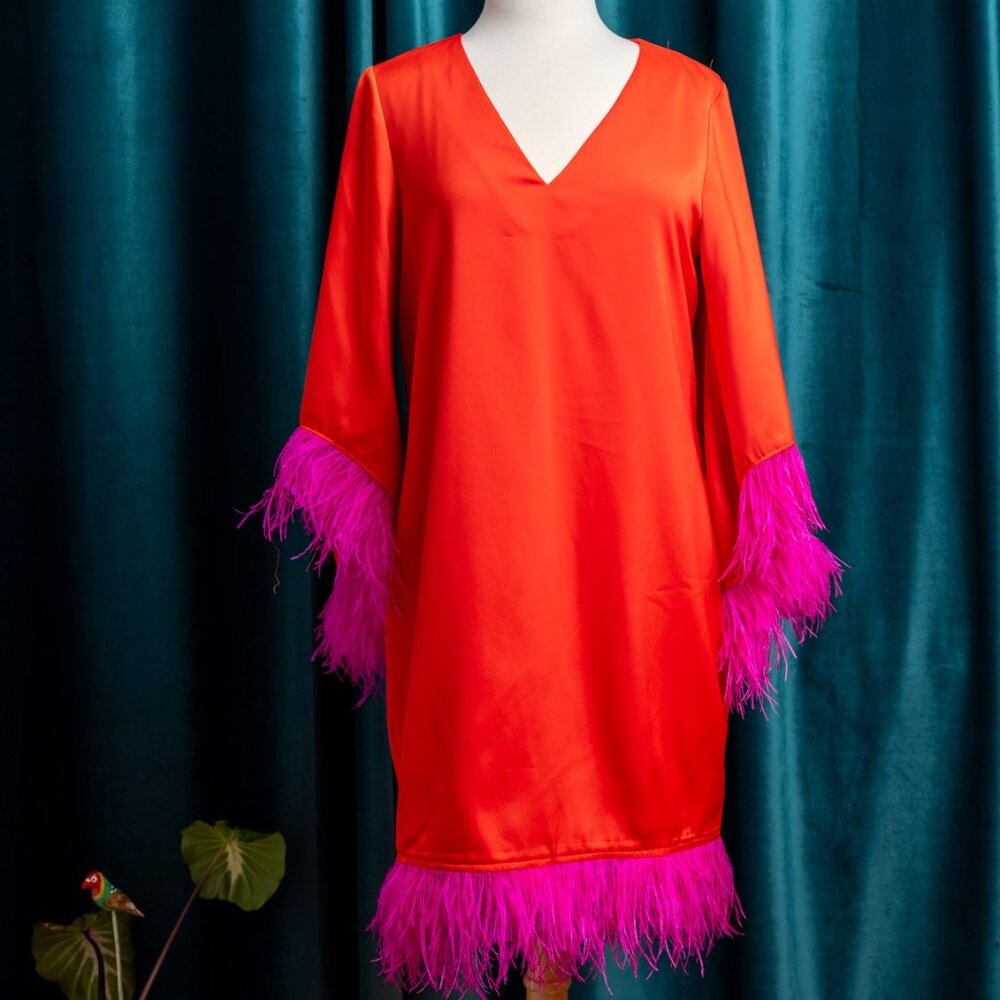 Olivia feather dress in lollipop red